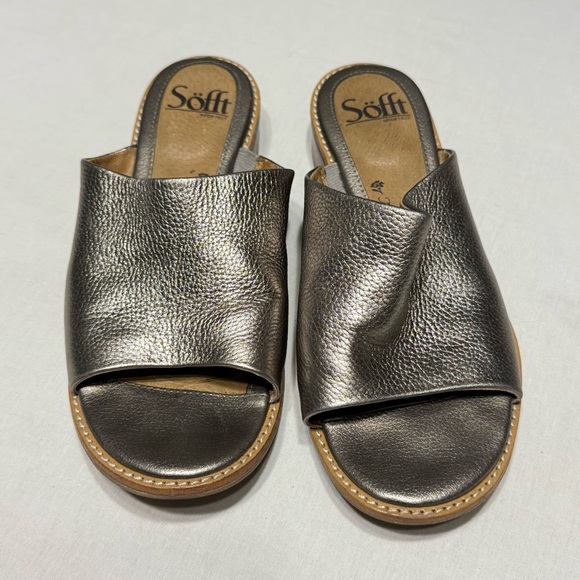 Sofft Pewter Metallic Leather Slides Women’s Size 6 - Picture 1 of 6